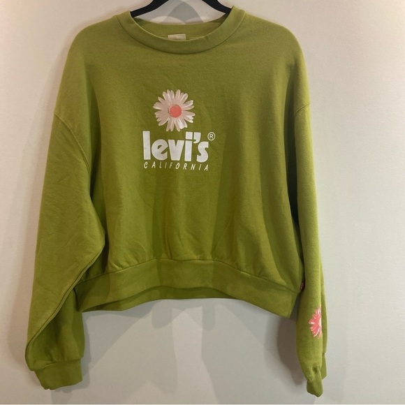 LEVI’S Sz L Vintage Crewneck  Flower Motif Pull On Cropped Sweatshirt Top NEW - Picture 3 of 12